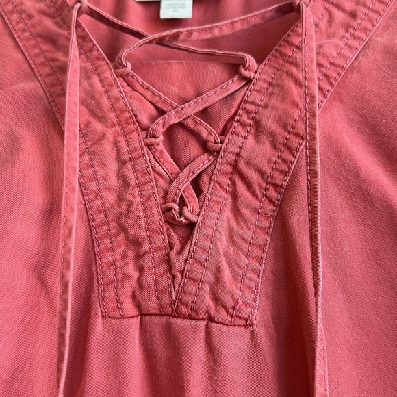J.Jill Dusty Pink Lace Up Long Sleeve Popover Top - Picture 5 of 9